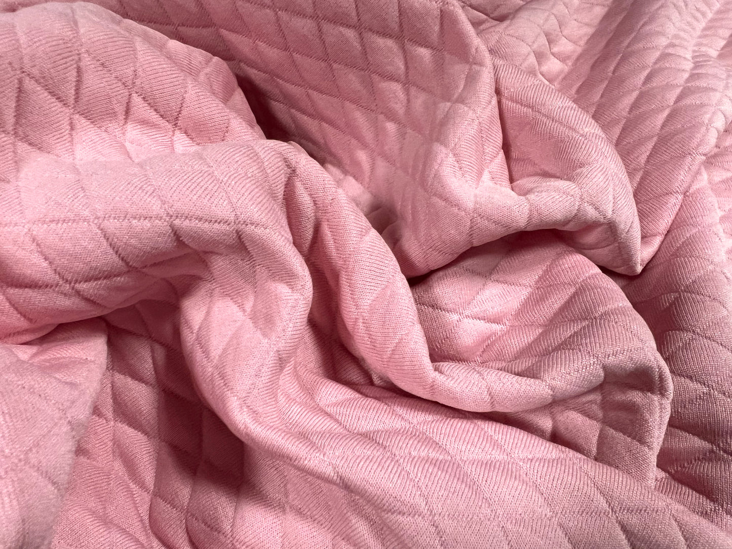 Mock diamond quilted double jersey stretch fabric, per metre - plain - pink