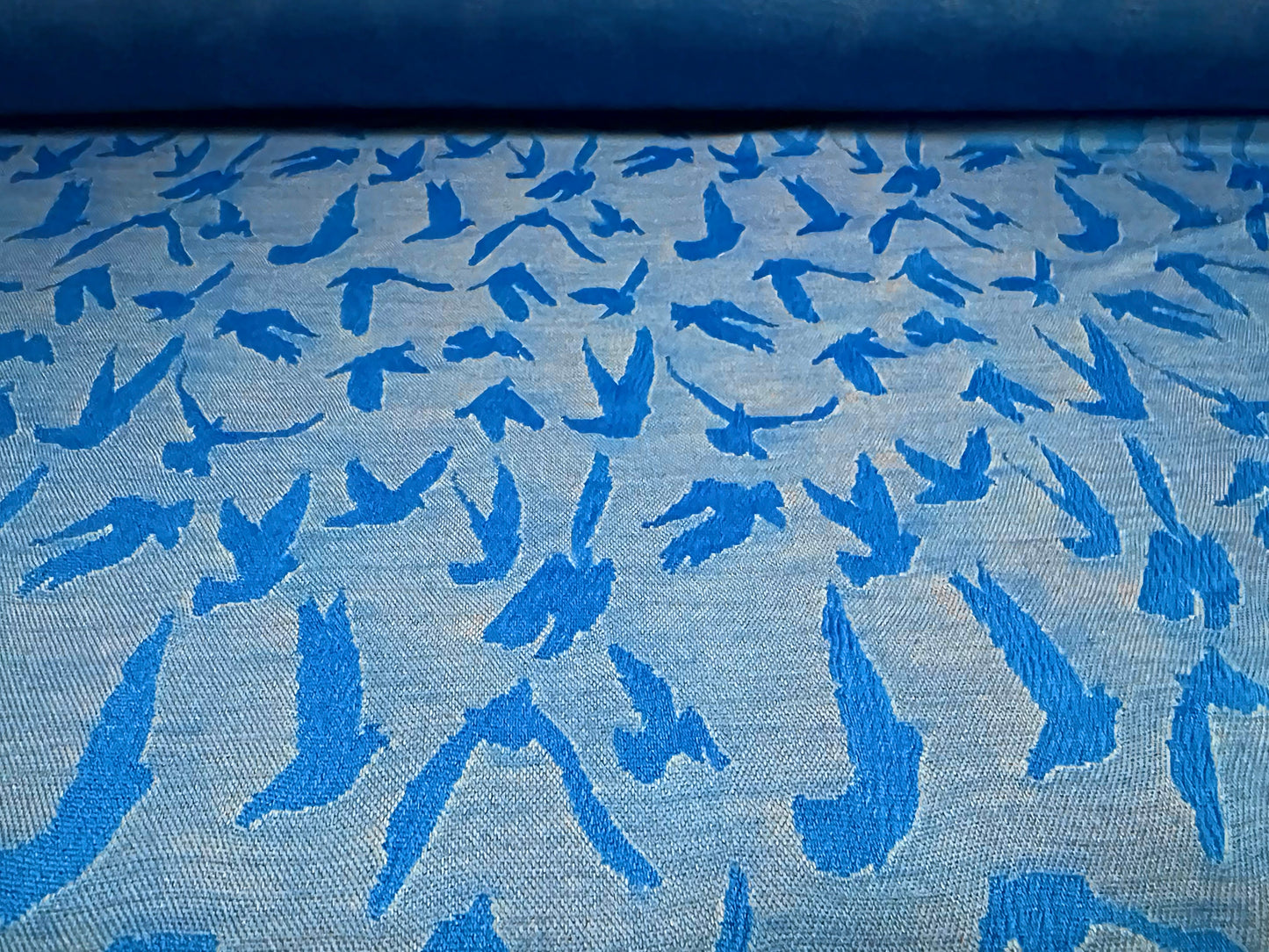 Jacquard single jersey stretch spandex fabric, per metre - swallows jacquard - blue