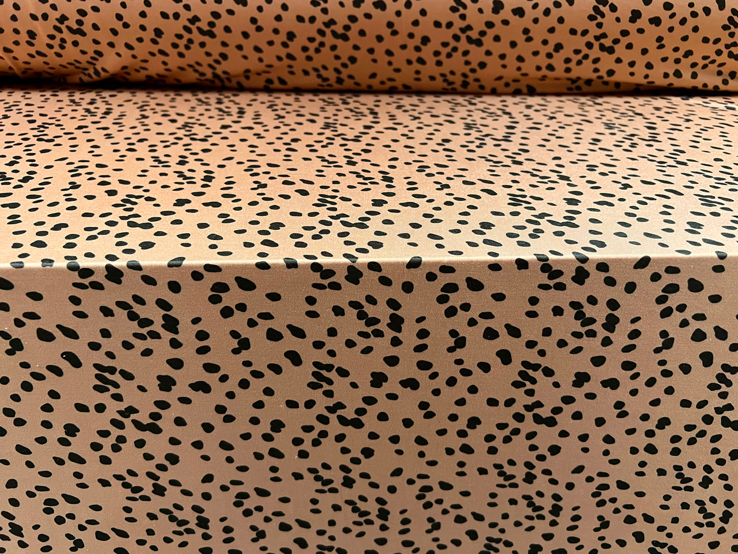 Soft touch stretch spandex single jersey fabric, per metre - Dalmatian animal print - light brown