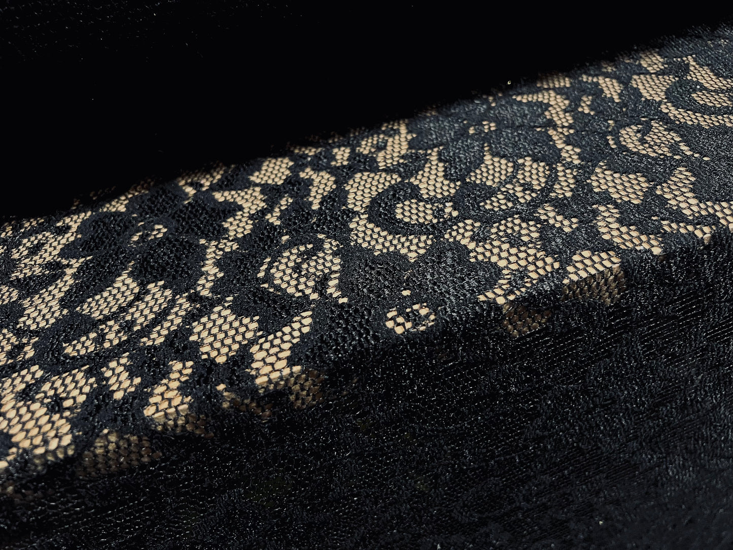 Stretch spandex lace fabric, per metre - floral - scalloped selvedge - black