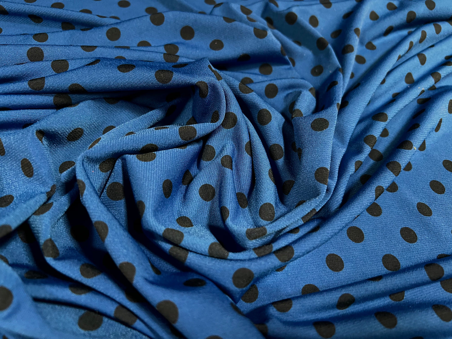 Stretch spandex single jersey ITY fabric, per metre - polka dot print - cobalt blue