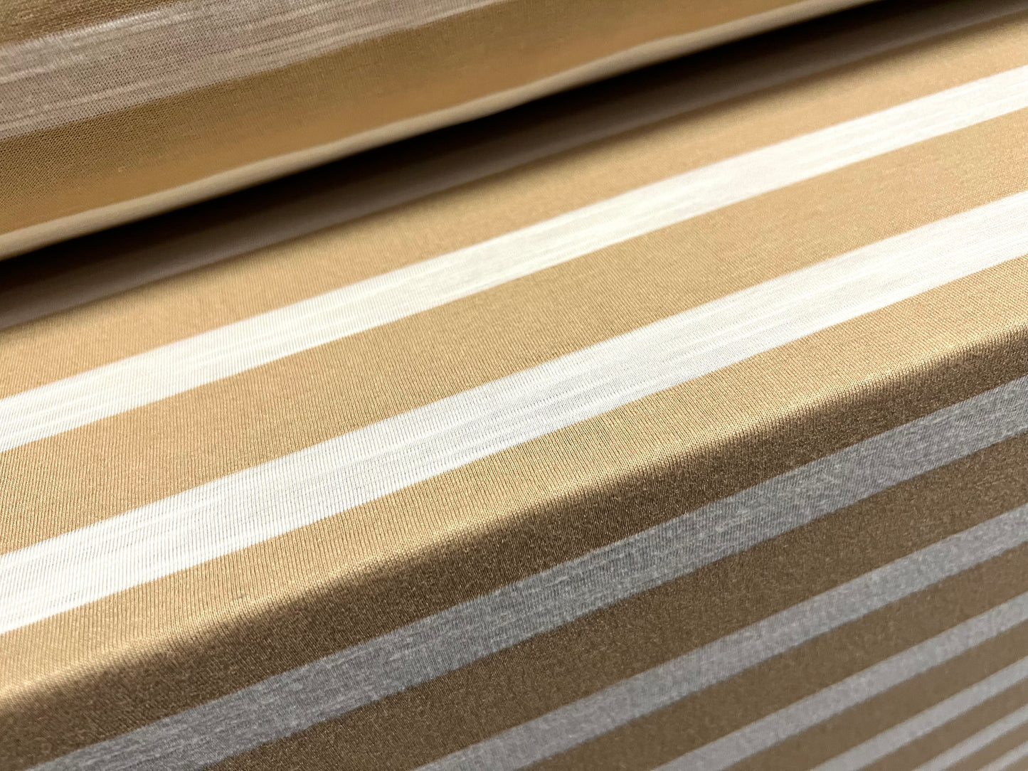 Soft handle slub single jersey fabric, per metre - stripe - light brown & white