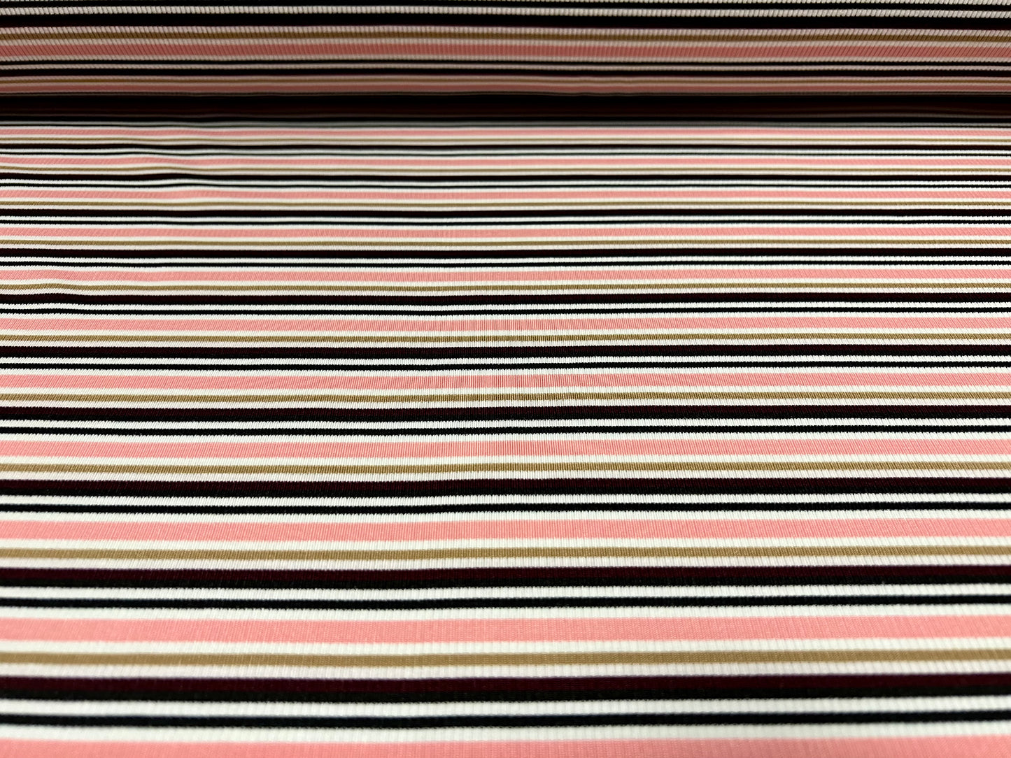 Stretch Spandex rib jersey fabric, per metre - stripe - pink black & beige