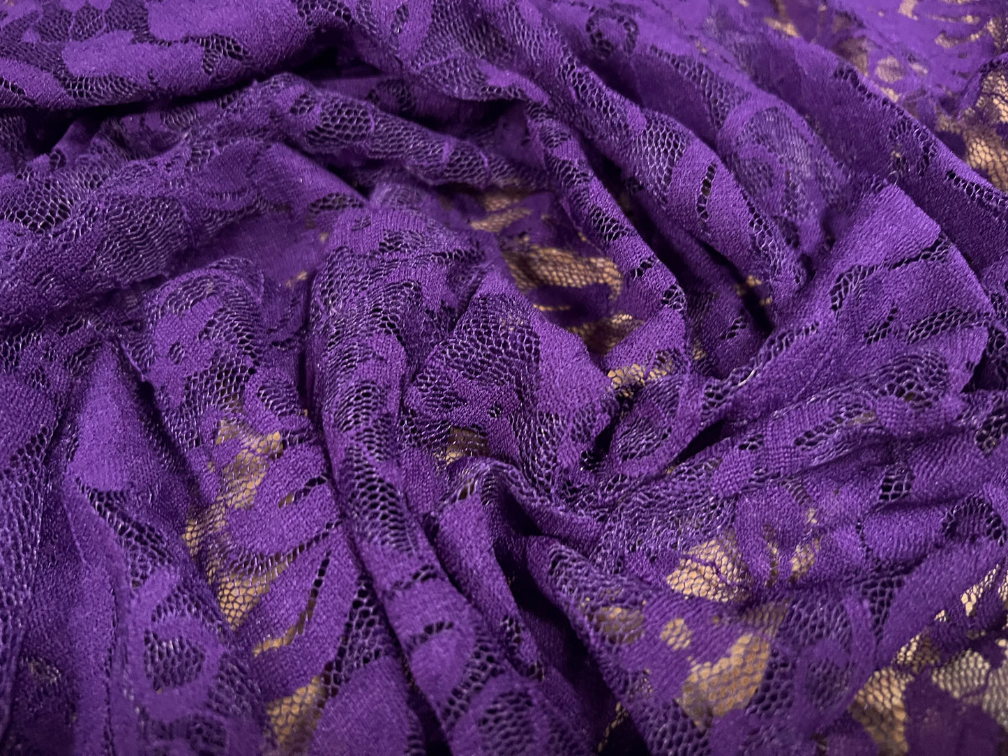 Floral Stretch spandex mesh lace net fabric, per metre - Royal purple