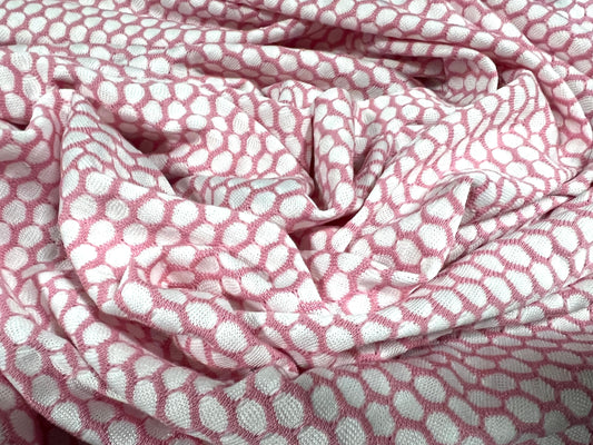 Jersey knit dress fabric, per metre - honeycomb jacquard - pink & white