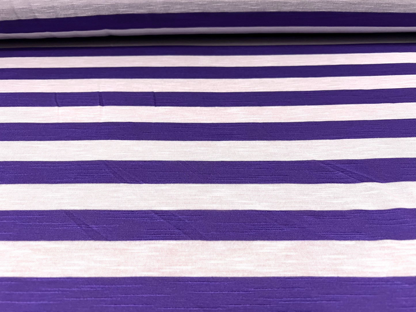 Soft handle slub single jersey fabric, per metre - stripe - purple & white