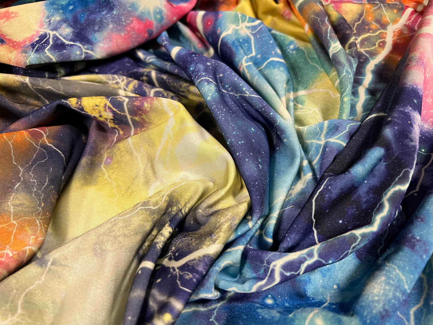 Swimwear stretch spandex jersey fabric, per metre - cosmic lightning print