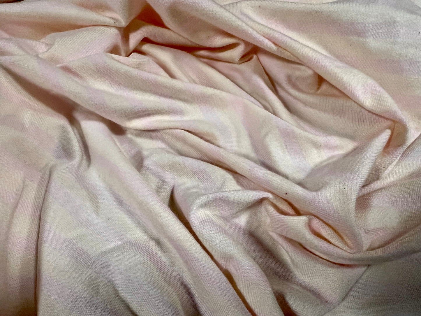 Viscose spandex stretch single jersey fabric, per metre - stripe - ivory & pink