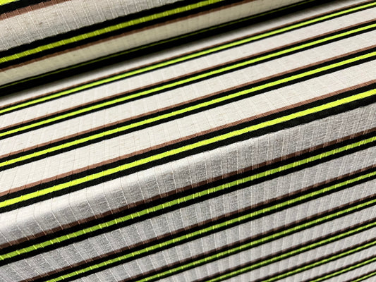 Stretch Spandex rib jersey fabric, per metre - stripe - ecru & lime