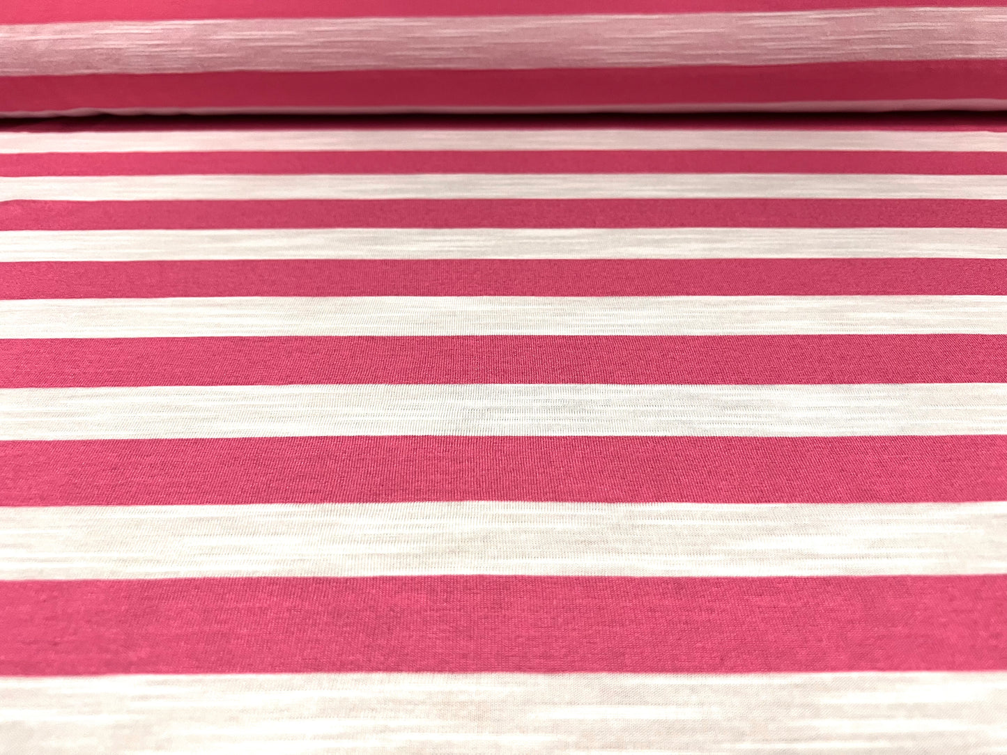 Soft handle slub single jersey fabric, per metre - stripe - pink & white