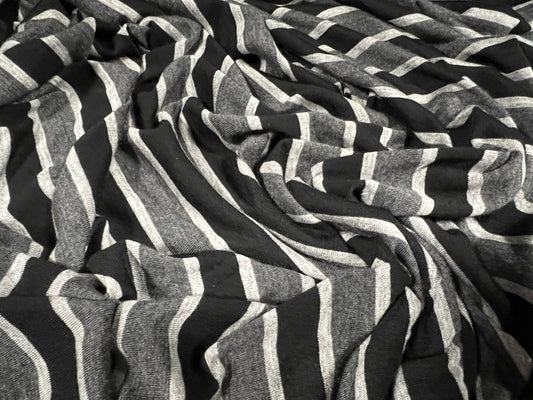 Viscose spandex stretch single jersey fabric, per metre - stripe - black & grey