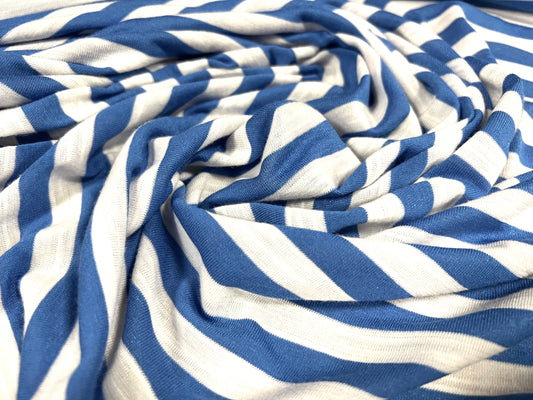 Soft handle slub single jersey fabric, per metre - stripe - blue & white 12mm