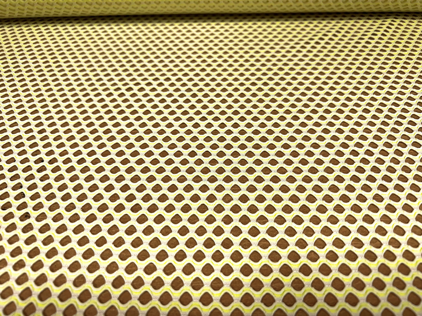 Fishnet stretch spandex mesh jersey fabric, per metre - lemon sorbet