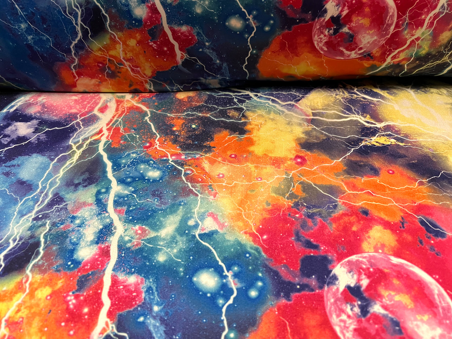 Swimwear stretch spandex jersey fabric, per metre - cosmic lightning print