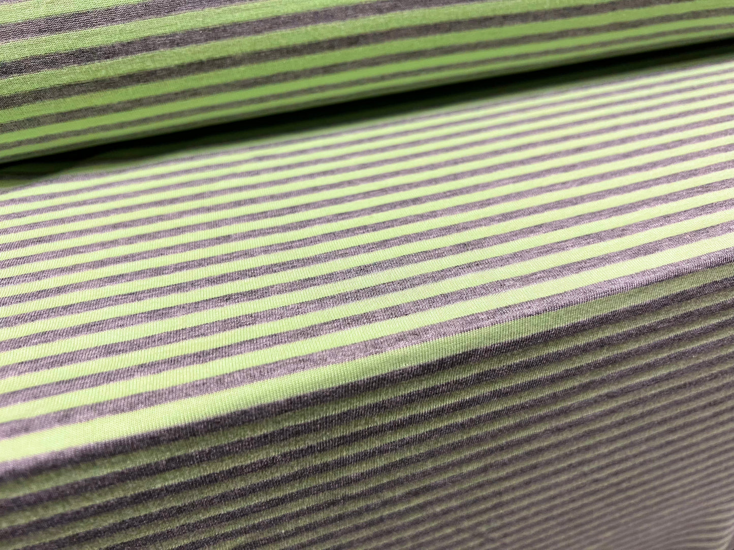 Viscose blend single jersey fashion fabric, per metre - stripe - green & grey marl