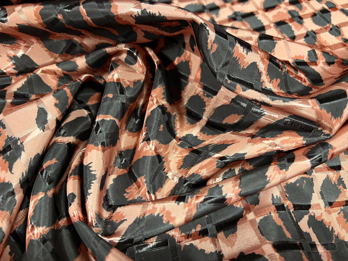 Satin jacquard woven dress fabric, per metre - cheetah animal print - dusky pink