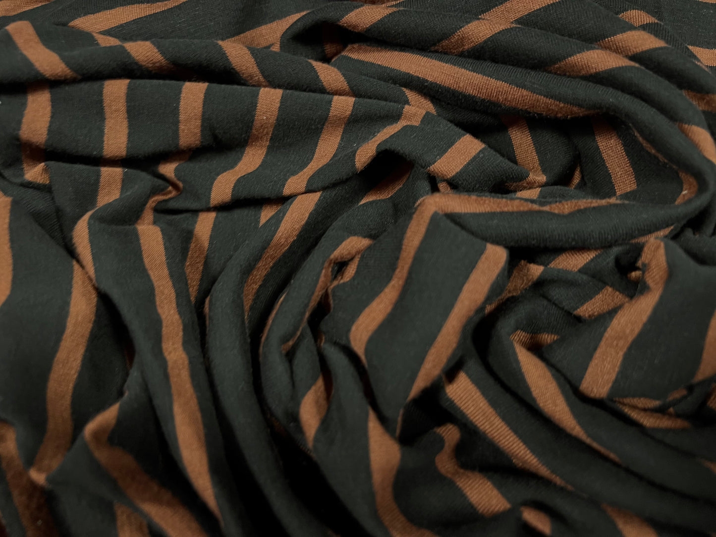 Viscose blend single jersey fabric, per metre - stripe - black & nutmeg