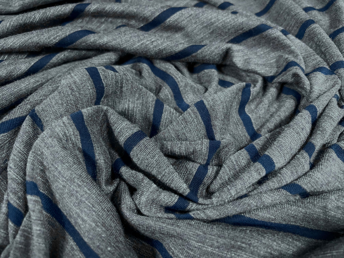 Viscose spandex stretch single jersey fabric, per metre - stripe - denim blue & navy melange