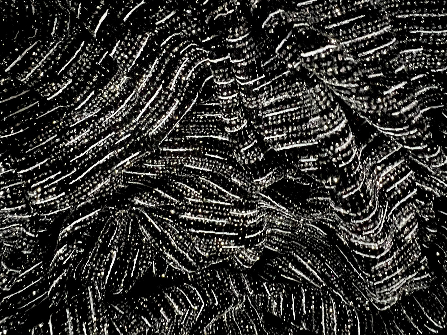 Metallic slinky stretch spandex jersey fabric, per metre - Abstract glitter print - black & silver