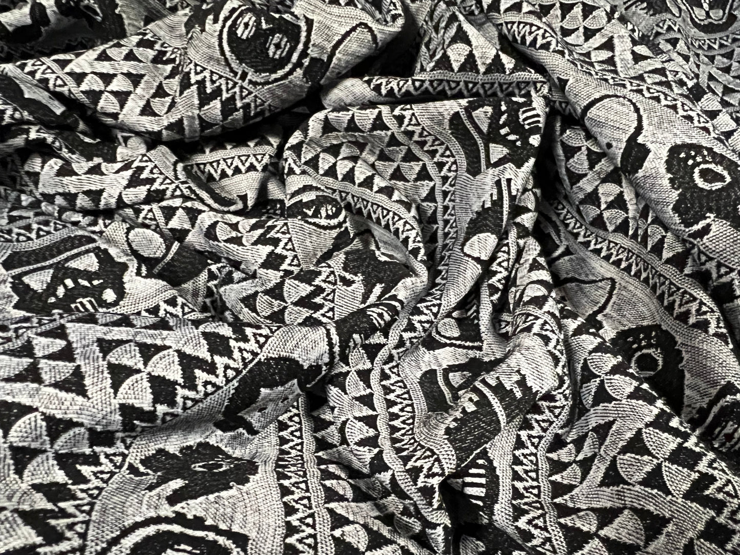 Double jersey stretch spandex fabric, per metre - science fiction jacquard - grey & black