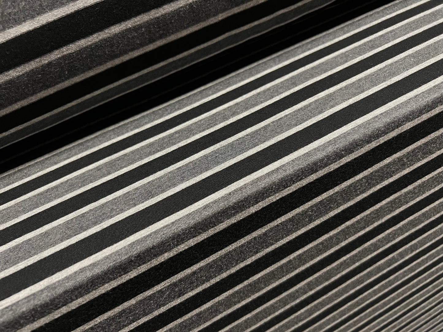 Viscose spandex stretch single jersey fabric, per metre - stripe - black & grey