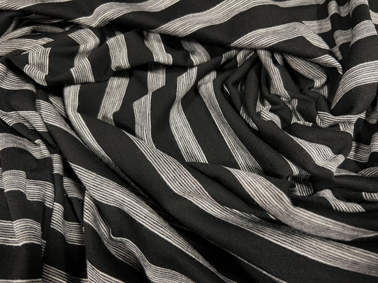 Viscose spandex stretch single jersey fabric, per metre - stripe - black & grey melange