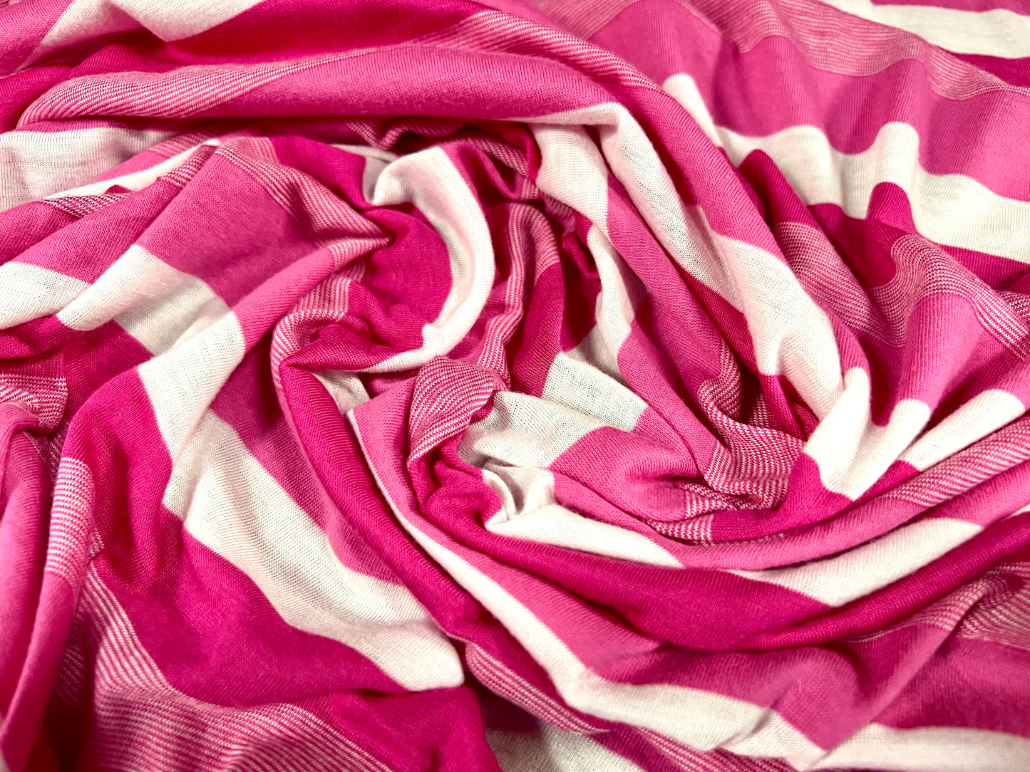 Viscose blend single jersey fashion fabric, per metre - stripe - cerise pink & white