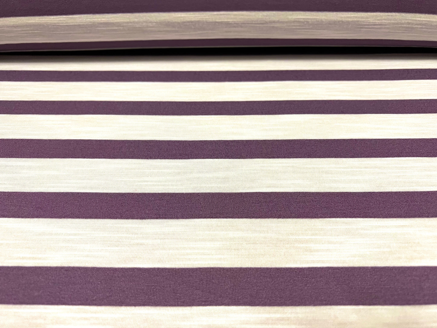 Soft handle slub single jersey fabric, per metre - stripe - grape & white