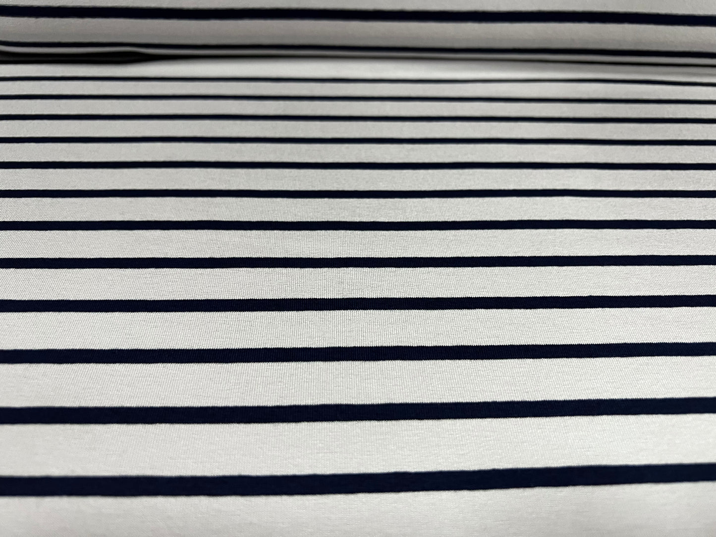 Viscose spandex stretch single jersey fabric, per metre - stripe - dark navy & white