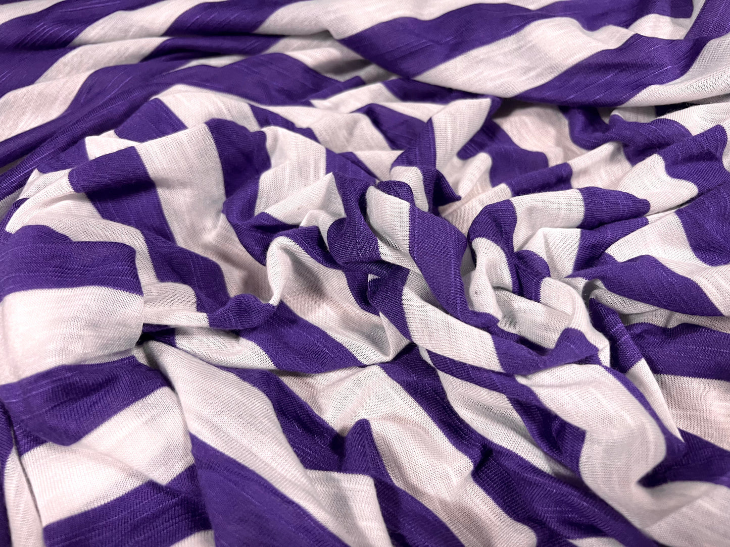 Soft handle slub single jersey fabric, per metre - stripe - purple & white