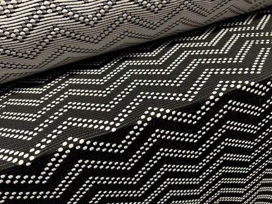 Stretch Spandex Jersey fabric, per metre - chevron jacquard - black & white