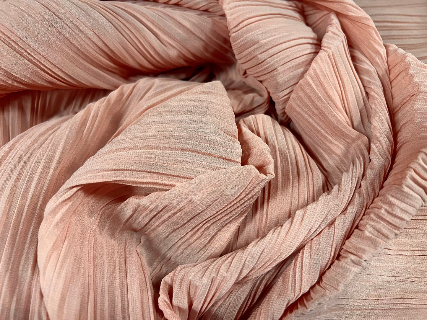 Plissé pleated chiffon woven dress fabric, per metre - plain - nude pink