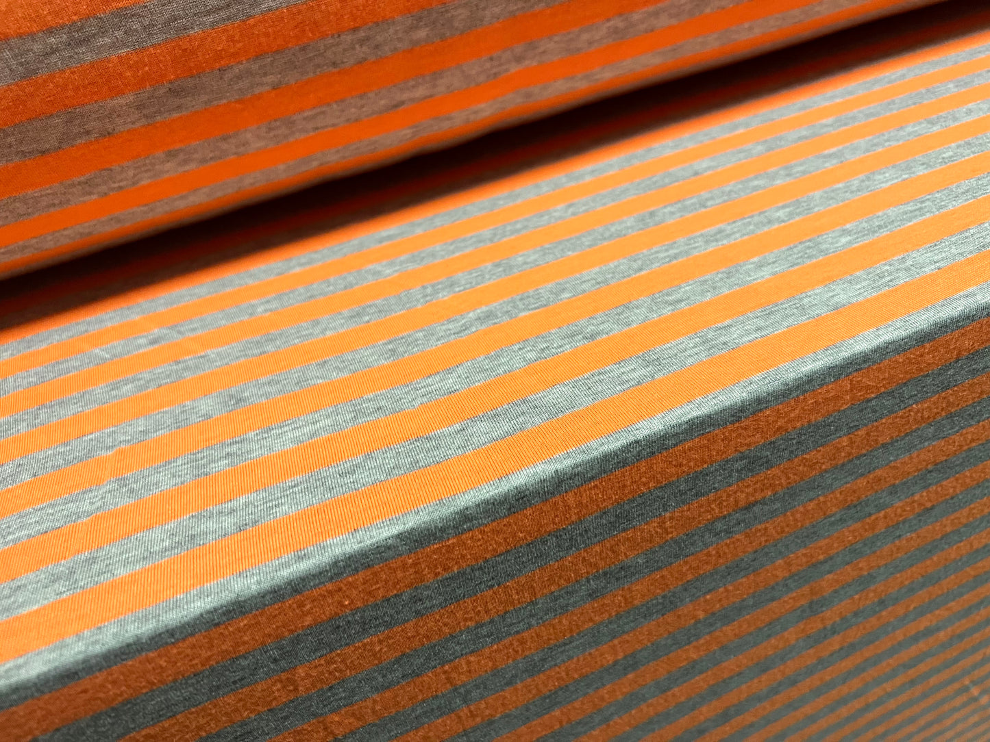 Viscose spandex stretch single jersey fabric, per metre - stripe - bright orange & grey marl