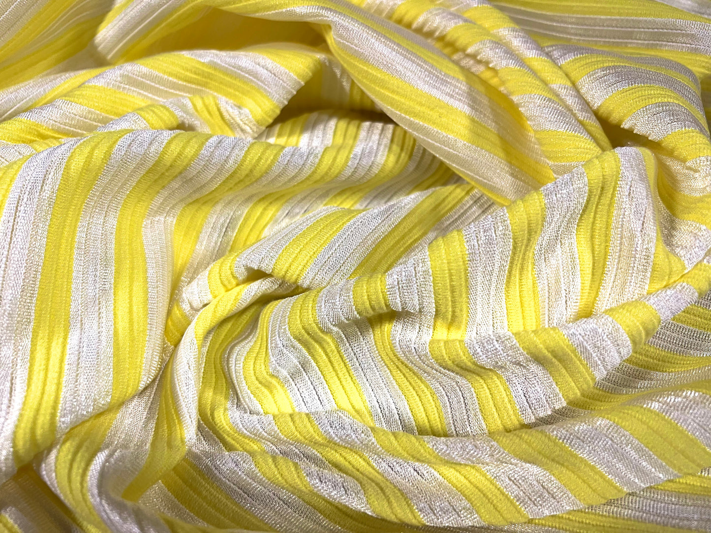 Ottoman rib jersey fabric , per metre - stripe - lemon with white satin