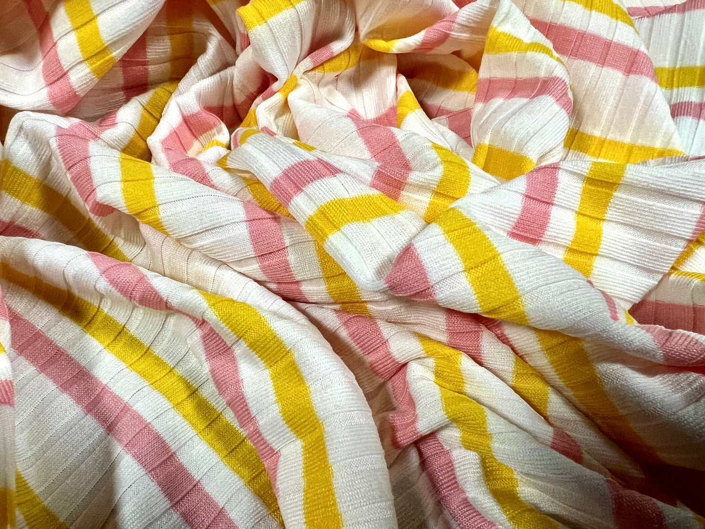 Stretch Spandex rib jersey fabric, per metre - Neapolitan stripe - white pink yellow