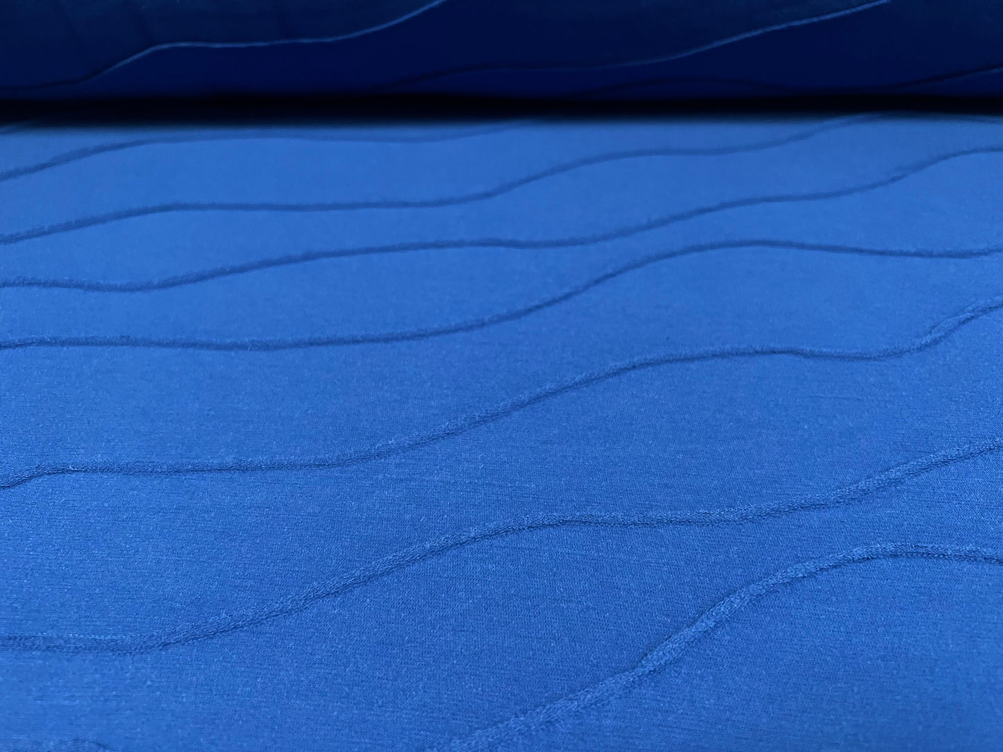 Wave jacquard stretch spandex single jersey fabric, per metre - cobalt blue