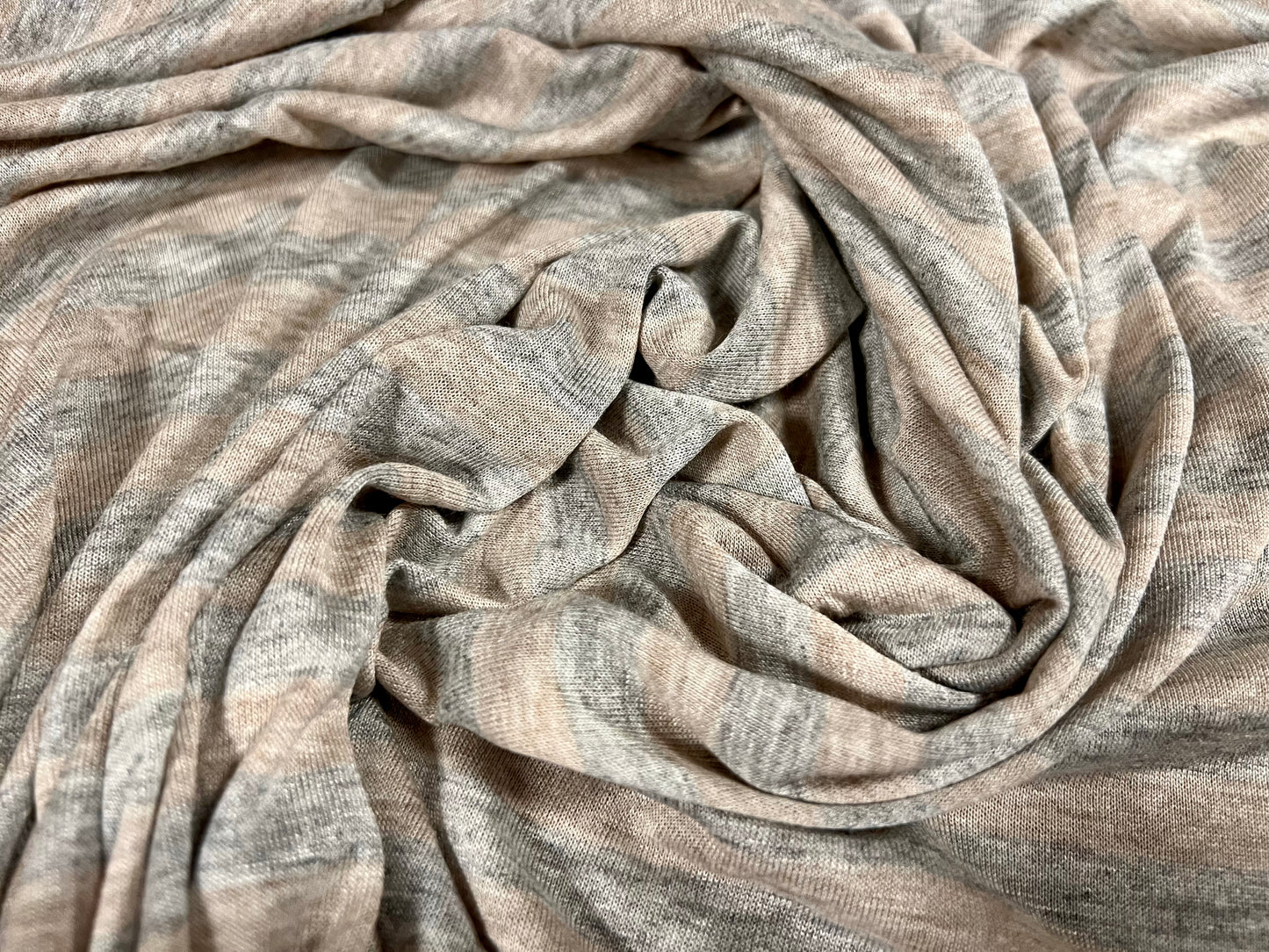 Viscose blend single jersey fabric, per metre - stripe - light oatmeal & grey marl