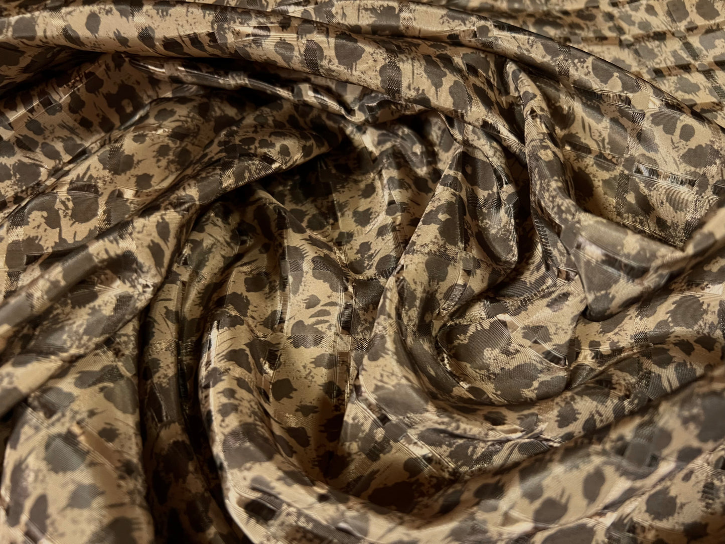 Satin jacquard woven dress fabric, per metre - zebra animal print - leopardskin flower fusion print - desert khaki