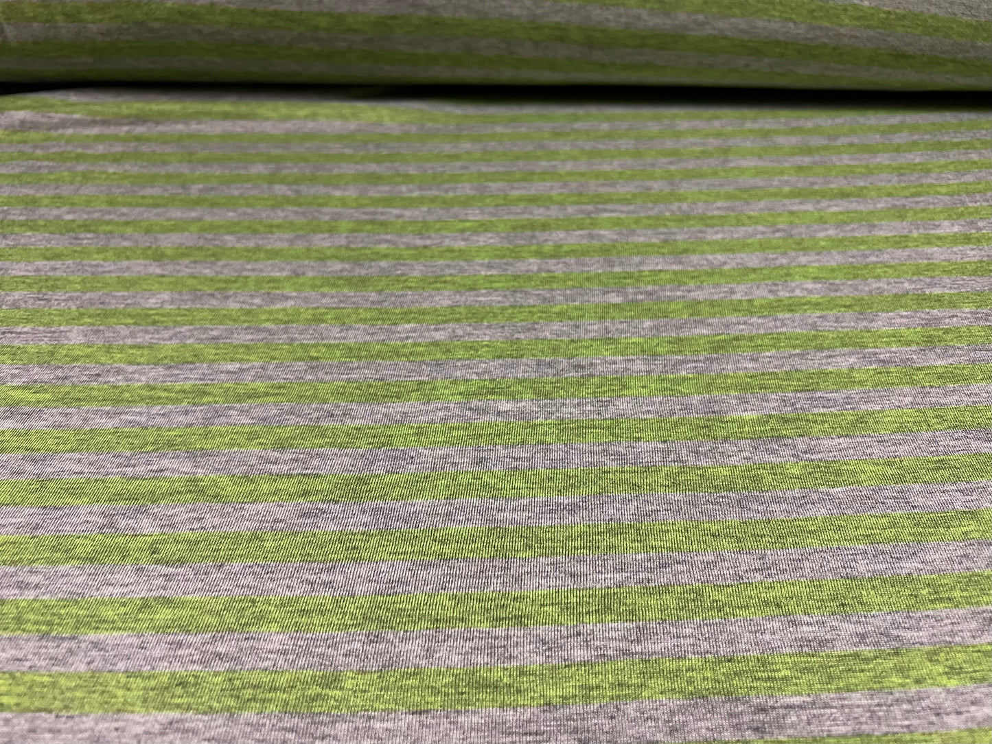 Viscose spandex stretch single jersey fabric, per metre - stripe - green & grey marl