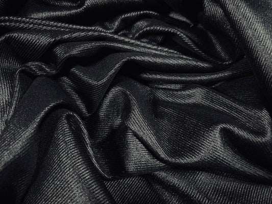 Wet Look Fine ribbed spandex stretch jersey fabric, per metre - black