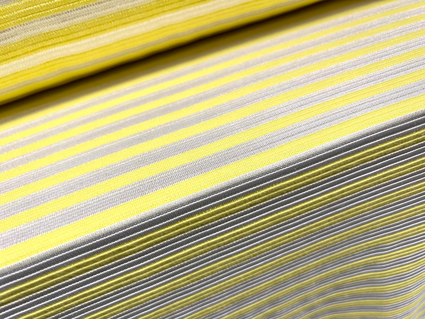 Ottoman rib jersey fabric , per metre - stripe - lemon with white satin