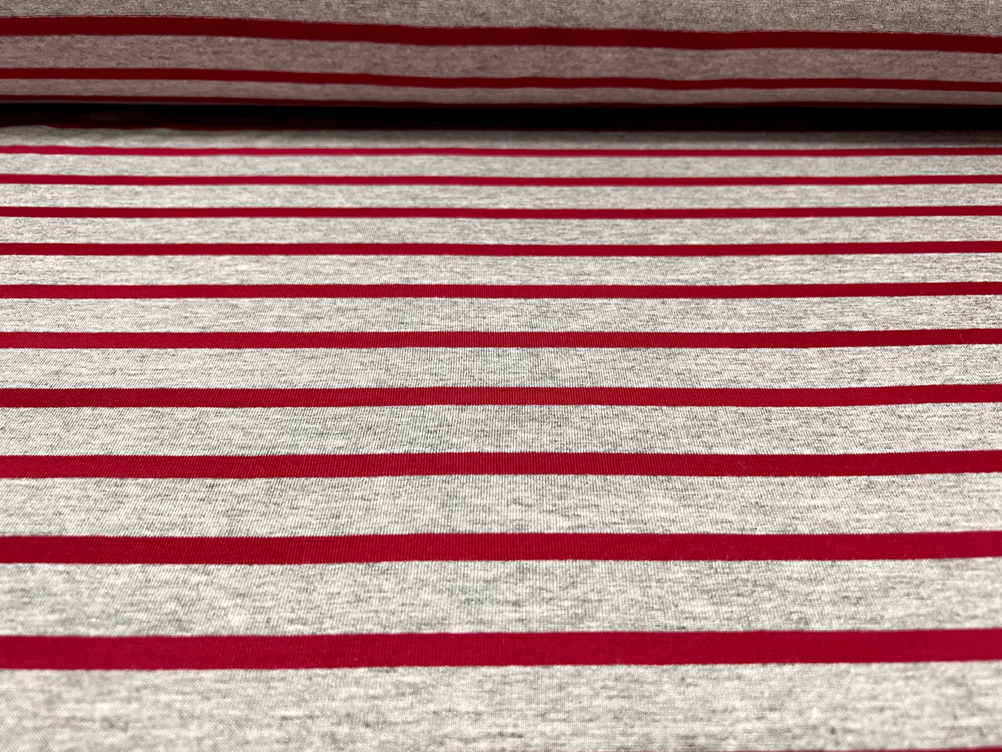 Viscose spandex stretch single jersey fabric, per metre - stripe - winter red & grey marl