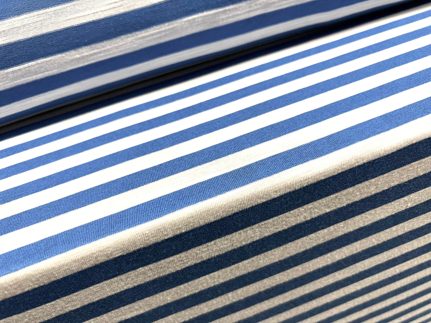 Soft handle slub single jersey fabric, per metre - stripe - blue & white 12mm