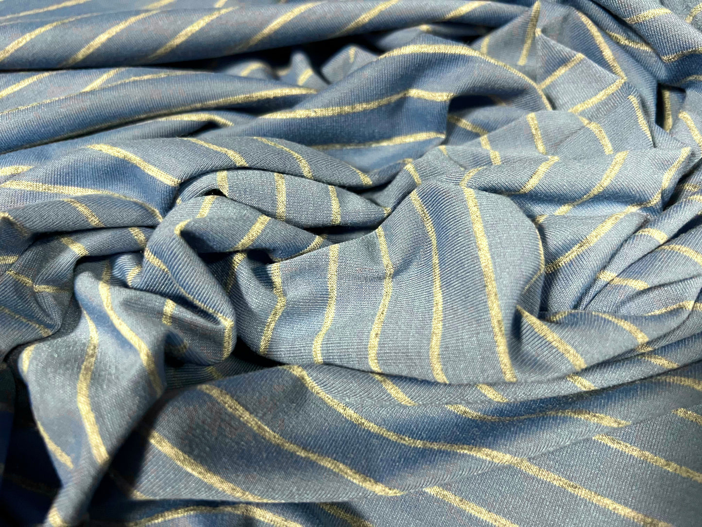 Viscose blend single jersey fashion fabric, per metre - stripe - powder blue & grey marl