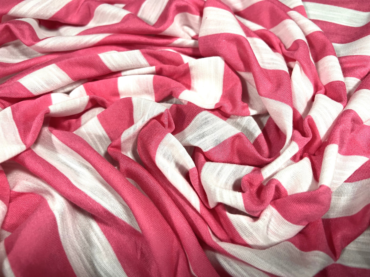 Soft handle slub single jersey fabric, per metre - stripe - pink & white