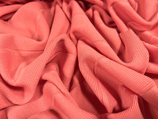 Bandage rib stretch spandex bodycon jersey fabric, per metre - plain - coral pink