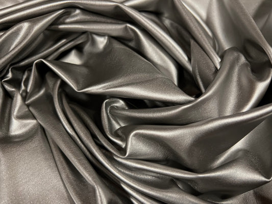 Stretch metallic lamé jersey fabric, per metre - plain - grey