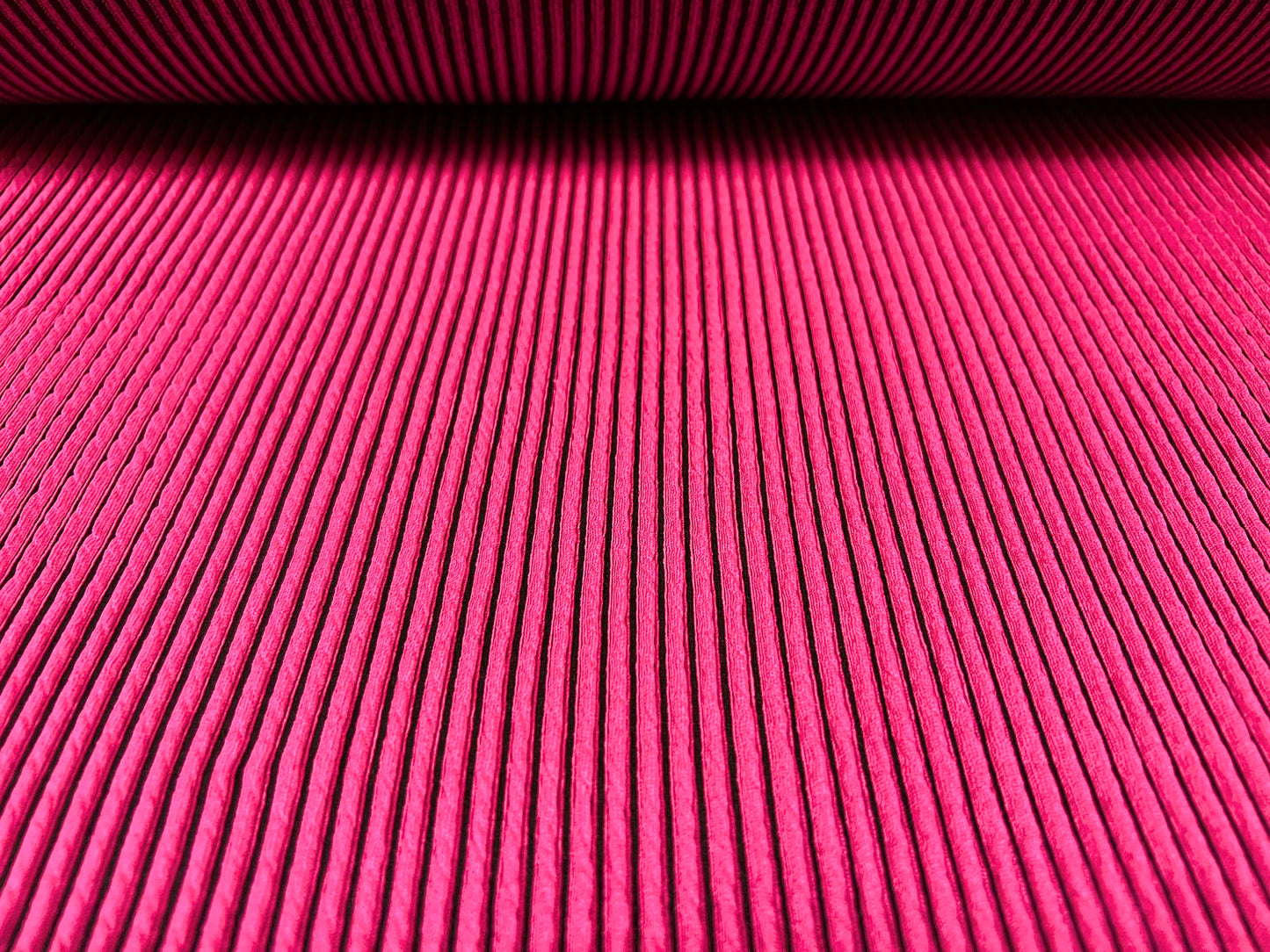 Textured thermal rib stretch spandex jersey knit fabric, per metre - bright fuchsia pink & black