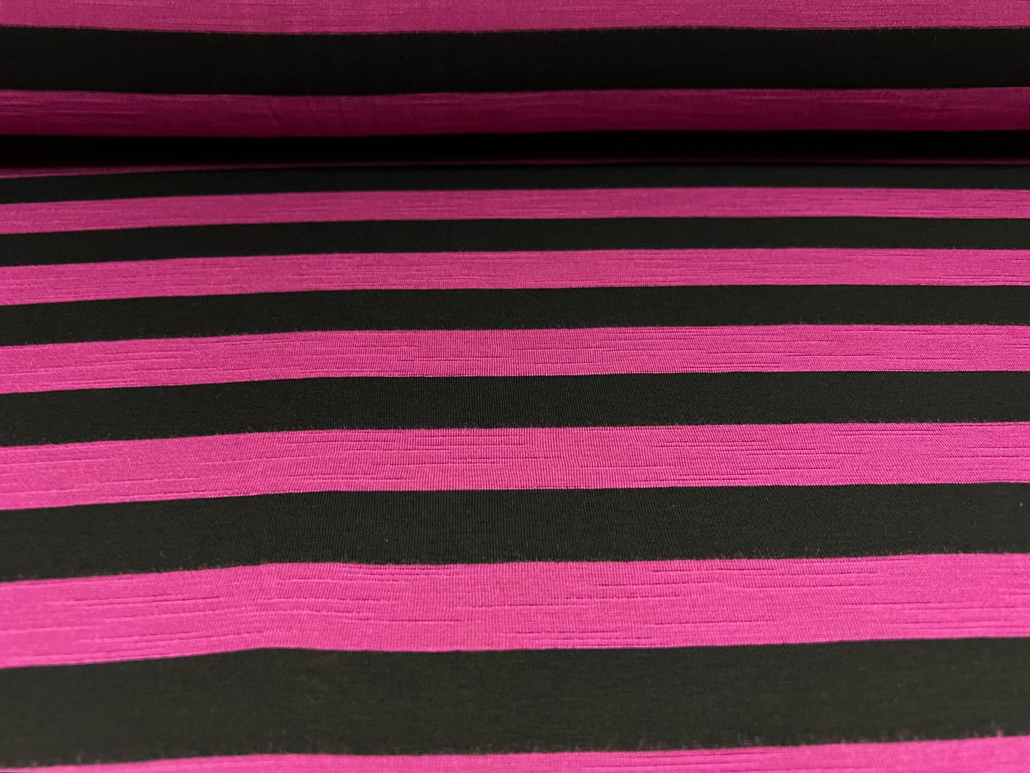 Viscose blend slub single jersey fashion fabric, per metre - stripe - black & magenta