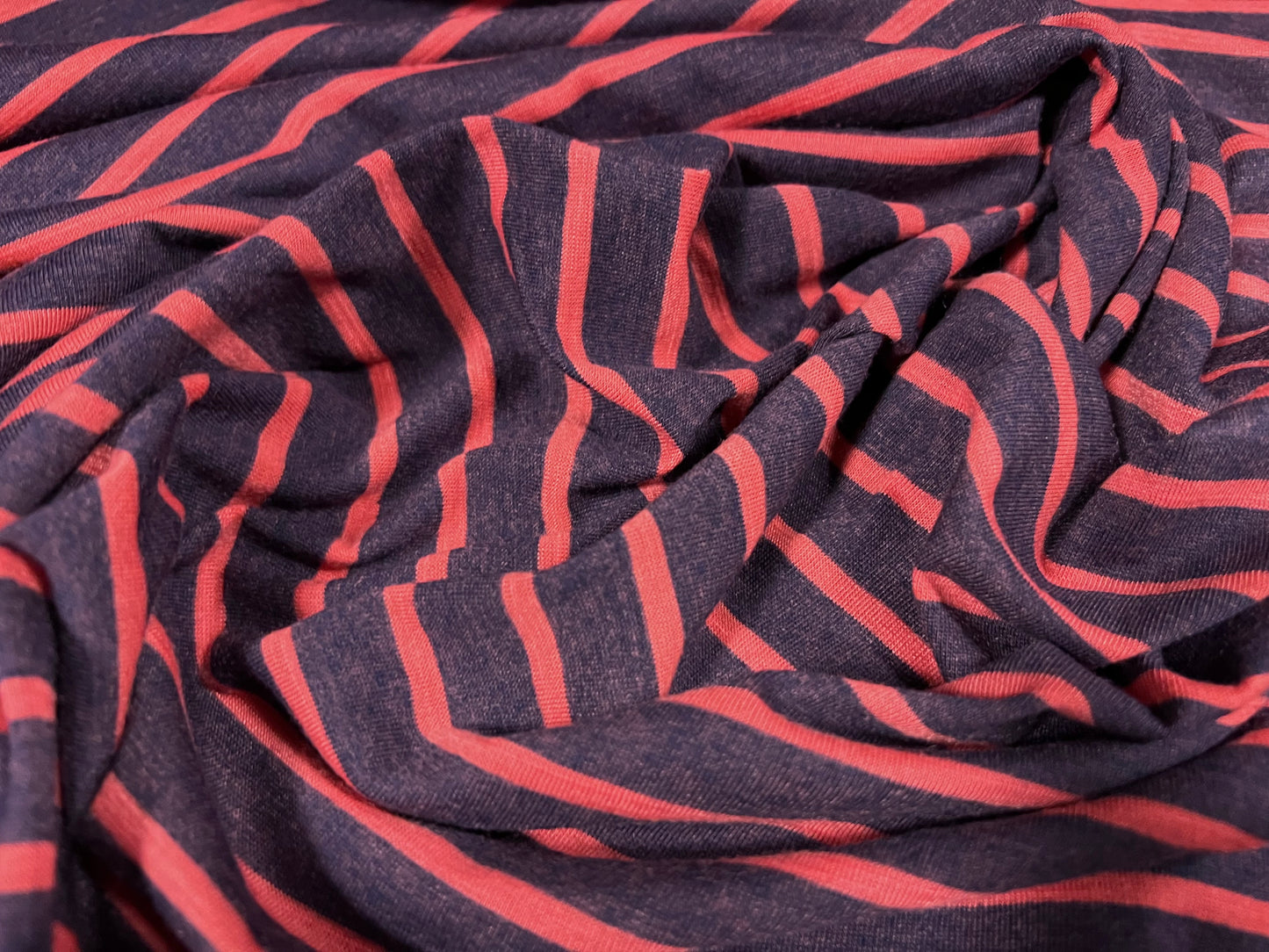 Viscose blend single jersey fashion fabric, per metre - stripe - indigo & red